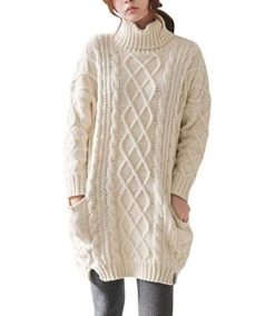 Women’s Cashmere Knitted Turtleneck Long Sleeve Winter Wool Pullover Long Sweater Dresses Tops