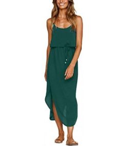 Women’s Adjustable Strappy Split Summer Beach Casual Midi Dress