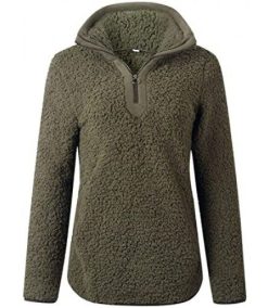 Womens Lightweight 1/4 Zipper Stand Collar Sherpa Fleece Sweatshirts Cozy Outerwear Pullovers with Pockets