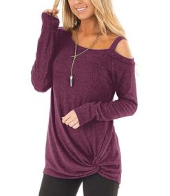 Ladies Cold Shoulder Tops Twisted Loose T-Shirt Blouse