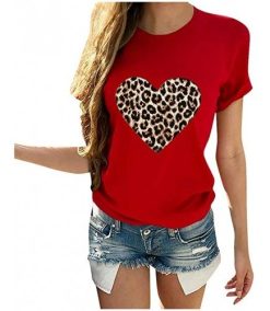 Valentine’s Day T-Shirt Women Heart Print Shirt Short Sleeve Tops