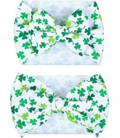 2 Pieces St. Patrick’s Day Baby Headband Green Shamrock Baby Girls Hair Band Bow Stretch Turban Headdress for Baby Toddler Girls, 5 Inch, 7 Inch