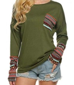 Long Sleeve O-Neck Patchwork Casual Loose