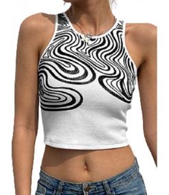 Womens Summer Sleeveless Tank Tops Crew Neck Graphic Print T-Shirt Tie Dye Slim Camisole Vest Top Streetwear