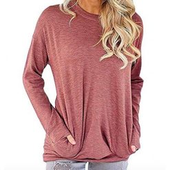 Solid Color Round Neck Casual Loose Long Sleeve Sweatshirt