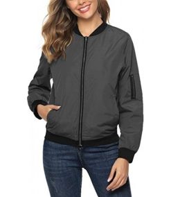Women Bomber Jacket Casual Lightweight Zip Up Softshell Flight Jacket Coat Classic Outwear with Pockets