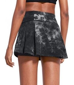 Women’s 13″ High-Waisted Tennis Skirts Pleated Mini Athletic Skorts with 4 Pockets for Golf Running Workout Skater Tie Dye