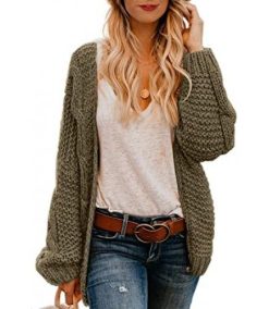 Women Open Front Long Sleeve Chunky Knit Cardigan Sweaters Loose Outwear Coat