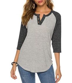 Women’s Raglan Round Neck Summer Tops Ladies Basic Button Henley Shirt Boyfriend Style Blouse