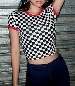 Women Printed T-Shirt Knitted O-Neck Short Sleeve Bodycon Crop Top