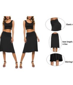 Women’s Solid Stretch Fold-Over Waist Flared Yoga Skater Skirt