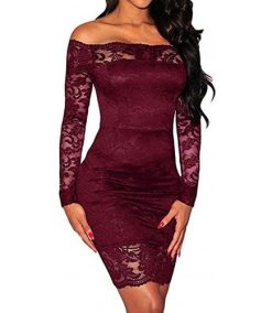 Women’s Mini Dress Off Shoulder Floral Lace Vintage Cocktail Party Dresses