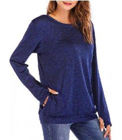 Round Neck Blouse with Pocket Quick-Dry