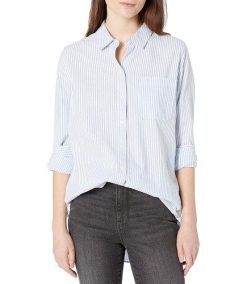 Women’s Seersucker Long Sleeve Oversized Side Button Shirt