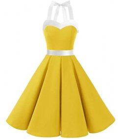 Women’s 1950s Dress Retro Polka Dots Halter Vintage Audrey Rockabilly Cocktail Party Dress
