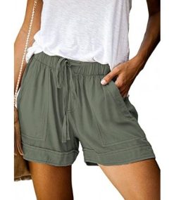 Womens Casual Drawstring Elastic Waist Summer Shorts with Pockets