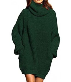 Turtleneck Sweater Dress with Pockets for Women Long Sleeve Thick Knitted Pullover