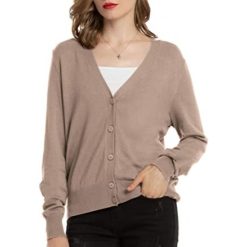 Womens V Neck Button Down Cardigan Sweaters Long Sleeve Lightweight Fall Classic Cardigans for Women Knit