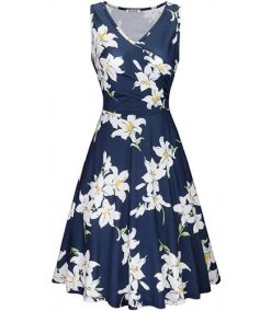 Women’s Summer Casual Dress V Neck Sleeveless Elegant Wrap Midi Dress