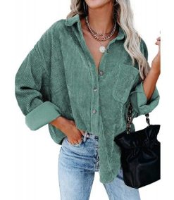 Womens Corduroy Shirts Casual Long Sleeve