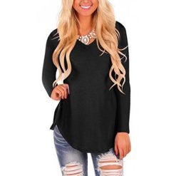 Casual Curved Hem Long Sleeve T Shirt