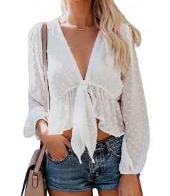Women’s Solid Open Front Tie Knot Long Sleeve