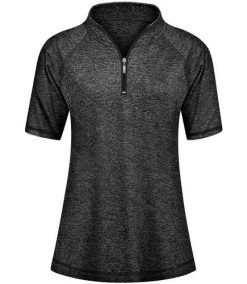 Womens Workout Shirts Quarter Zip Up Athletic Tunic
