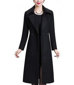Women’s Elegant Solid Color Mid-Length Thicken Warm Wool Blend Coat