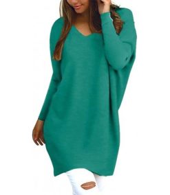 Womens Oversized Jumper Dress V Neck Pullover Long Sleeve Knitwear Knit Sweater Plus Size Sweatshirt Tunic Long Tops