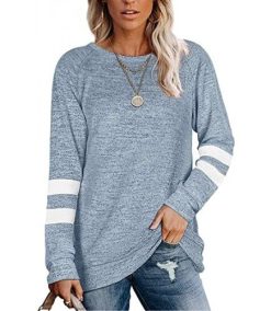 Women Tshirts Casual Ladies Long/Short Sleeve Tunics Color Block Crewneck Striped Loose Pullover