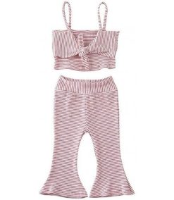 Striped Crop Tops Tank Top+Bell-Bottom Pants Set