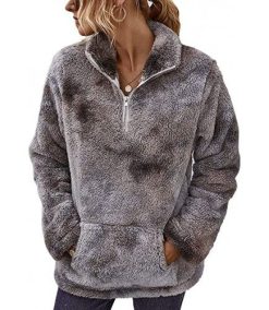 Women’s Hoodie Sweatshirt Half Zip Women Fleece Pullover Casual Loose Oversized Fluffy with Pockets Outwear