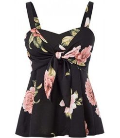 Women Summer Wide Shoulder Straps Tops 50s Floral Fancy Party Casual Elastic Camisole