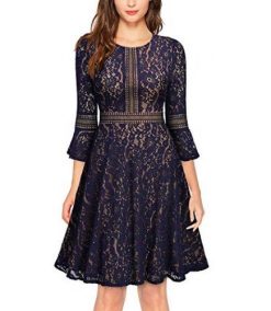 Vintage Full Lace Contrast Flare Sleeve Big Swing A-Line Dress
