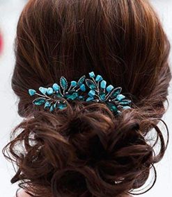 Bride Wedding Hair Pins Turquoise Crystal Flower Hair Accessories Headpiece Decorative for Women and Girls