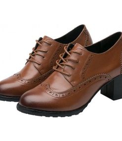Women’s Brogue Pointed Toe Wingtips Leather Oxfords Lace-Up Flats