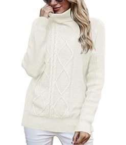 Womens Cowl Neck Turtleneck Color Block Casual Ladies Long Sleeve Cable Knit Pullovers Sweaters Jumper