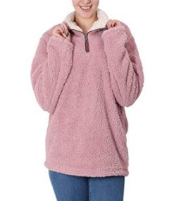 Pullover Womens Sweatshirt Long Sleeve Soft Fuzzy Outwear Sweater Jacket 1/4 Zip Hoodie Coat with Pockets