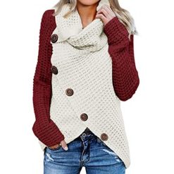 Chic Asymmetrical wrap button knitted sweater