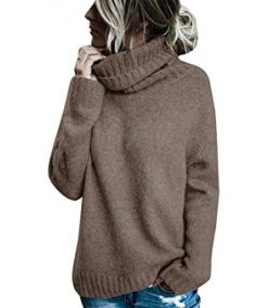 Womens Solid Round Neck Oversized Turtleneck Full Sleeve Knitted Sweater Pullover
