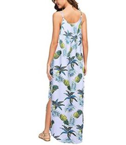 Women’s Summer Casual Sleeveless V Neck Strappy Split Loose Dress Beach Cover Up Long Cami Maxi Dresses with Pocket