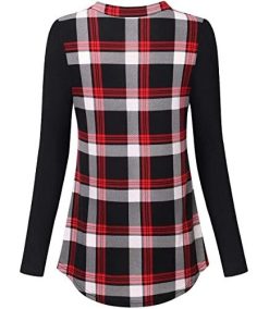 Women’s Long Sleeve Henley Neck Casual Zip Plaid Tunic Shirt