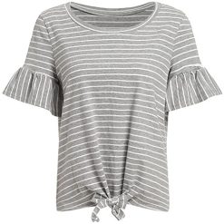 Women’s Short Sleeve Tie Front Knot Casual Loose Fit Tee T-Shirt