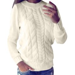 Women Jumpers Casual Cable Knit Sweater Long Sleeve Knitwear Plain Sweatshirts Jumper Tops Pullover