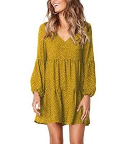 Women Summer Tunic Dress V Neck Casual Loose Flowy Swing Shift Dresses