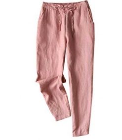 Tapered Pants 100% Linen Drawstring Back