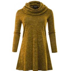 Long Sleeve Cowl Neck Form Fitting Tunic Dress