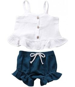Button Sleeveless Crop Tops + Mini Shorts Outfits 2Pcs Clothing Set