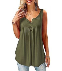 Women V Neck T-Shirt Button Up Tunic Long/Short Sleeve Tops