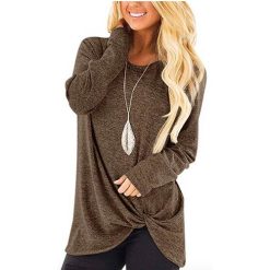 Casual Long Sleeve Solid T Shirts Twist Knot Tunics